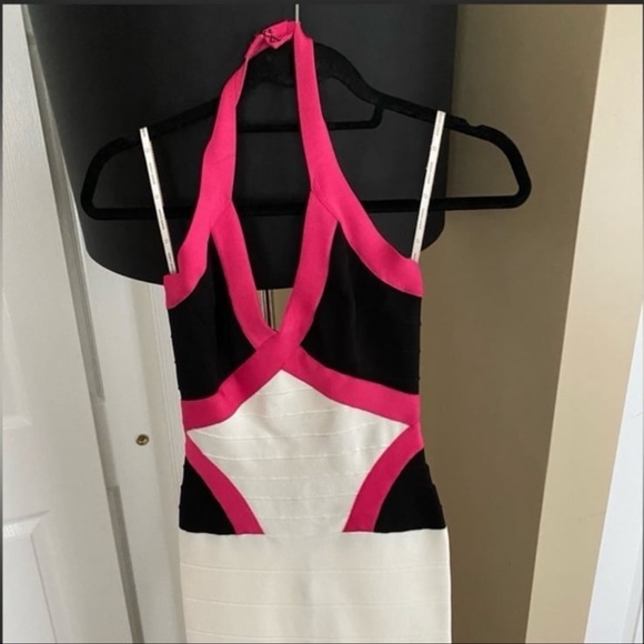 Herve Leger Andie Color Block Pink Bandage Dress, Size: Small - Picture 4 of 9